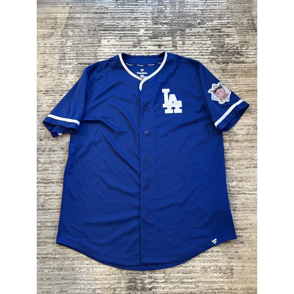 Fanatics Los Angeles Dodgers Jersey Men's Blue Sz L Embrodiered Chest Logo Crew
